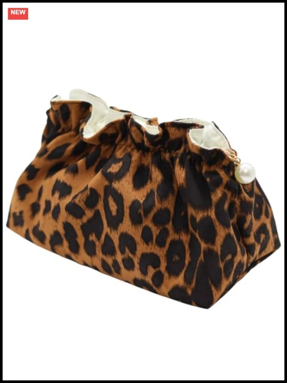 Leopard Makeup Bag Cosmetic Pouch Travel Toiletry Organizer Pearl Zipper